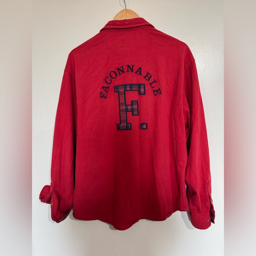 Faconnable Red Button Down Shirt with plaid F Logo size Medium Vintage cotton